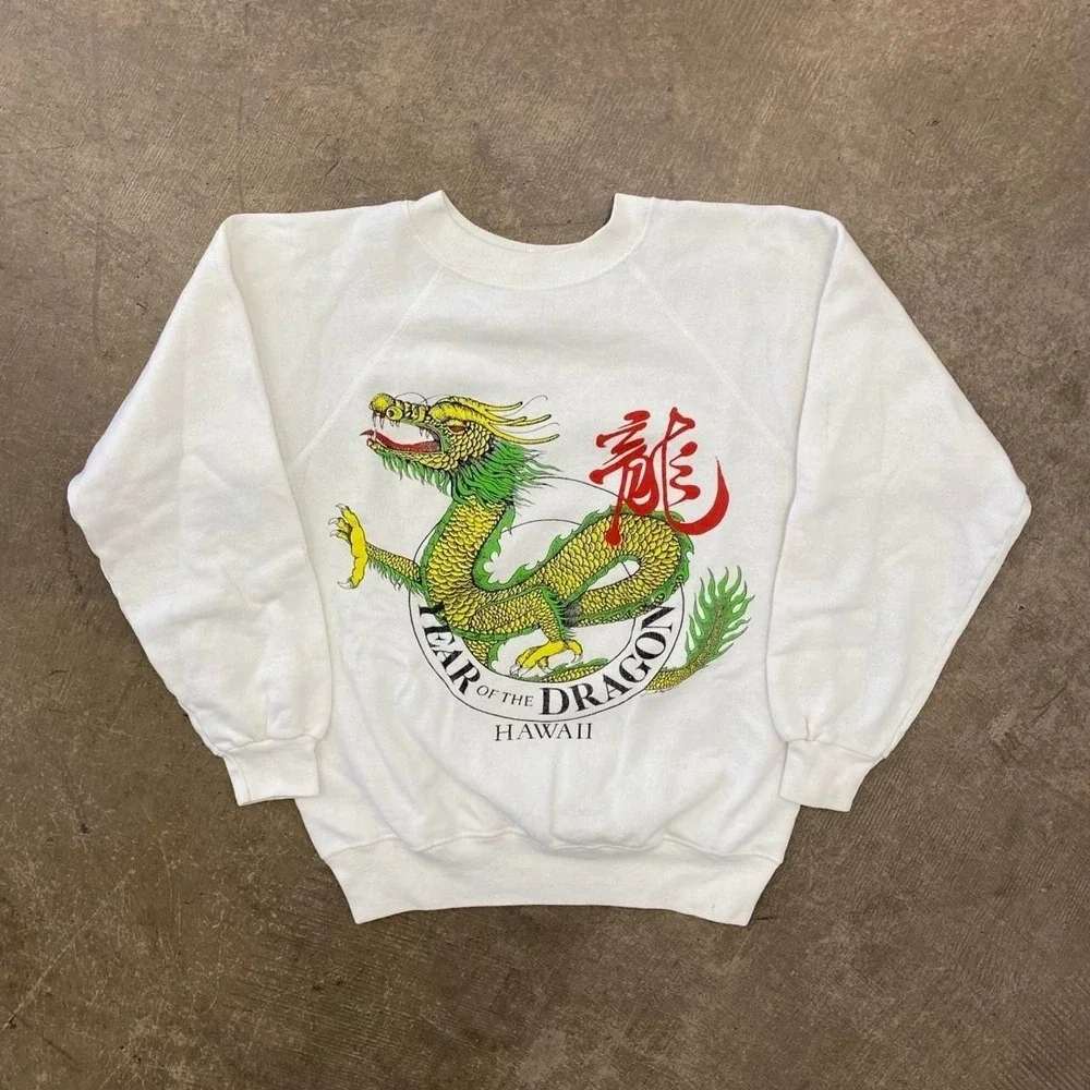 Vintage 90s Hawaii Fear the Dragon Hanes Japanese Crewneck Sweatshirt Size S
